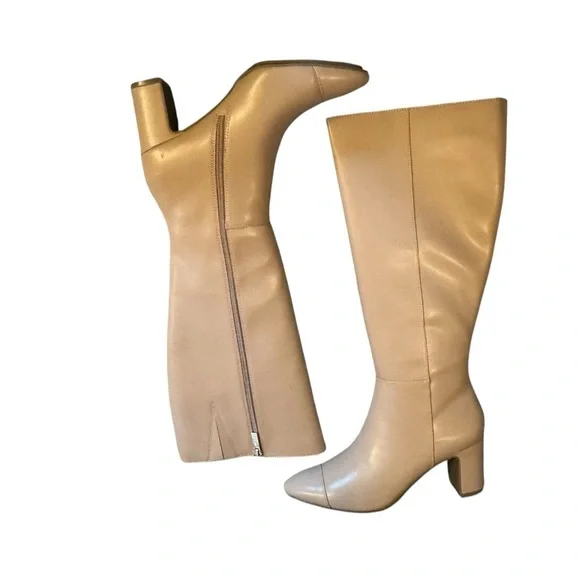 Anne Klein Sawyer Faux Leather KneeHigh Tan Boots Size 8.5 Standard Calf Stretch - Picture 6 of 11
